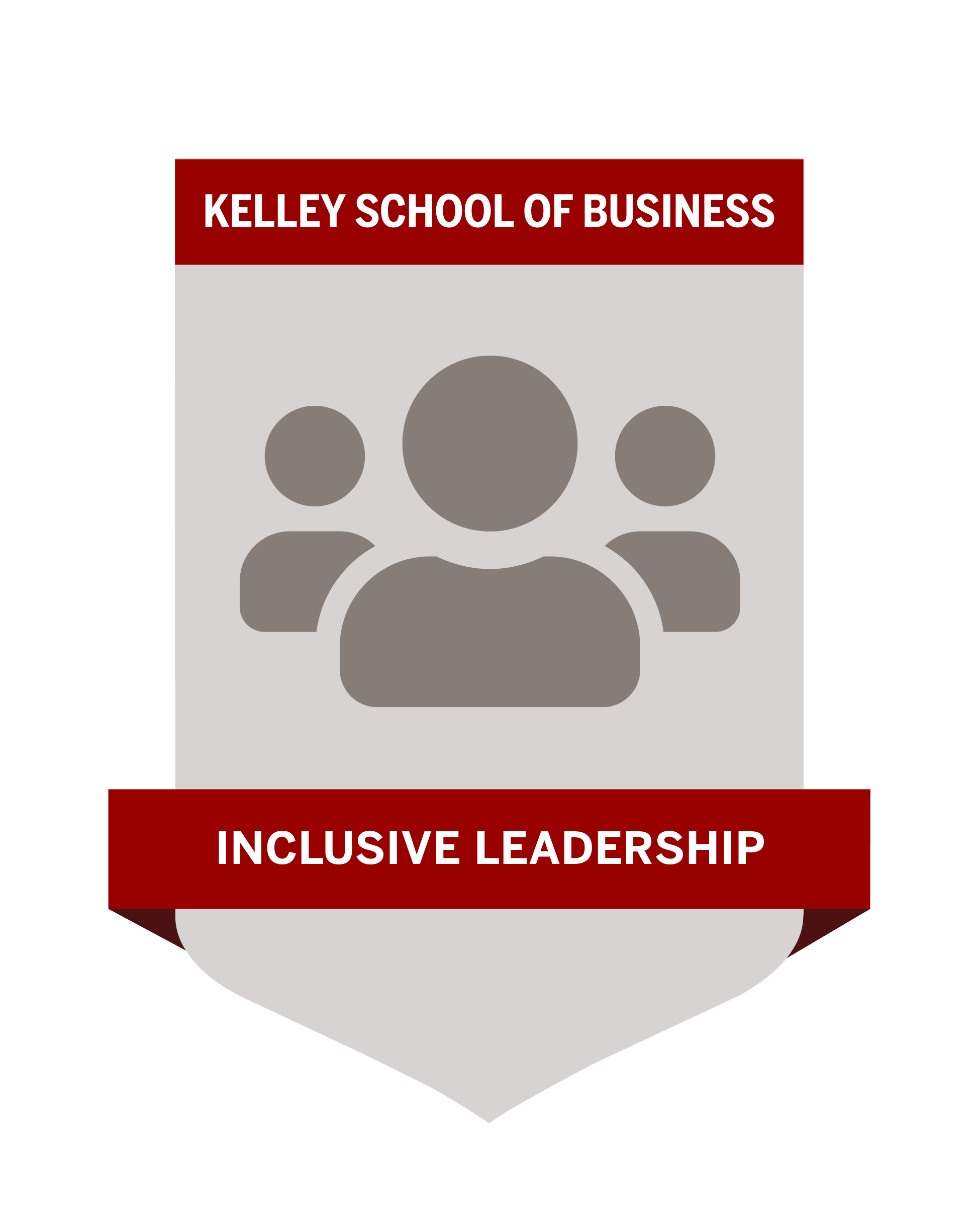 Badge for Inclusive Leadership shows a dark audience on a light gray shield background. 