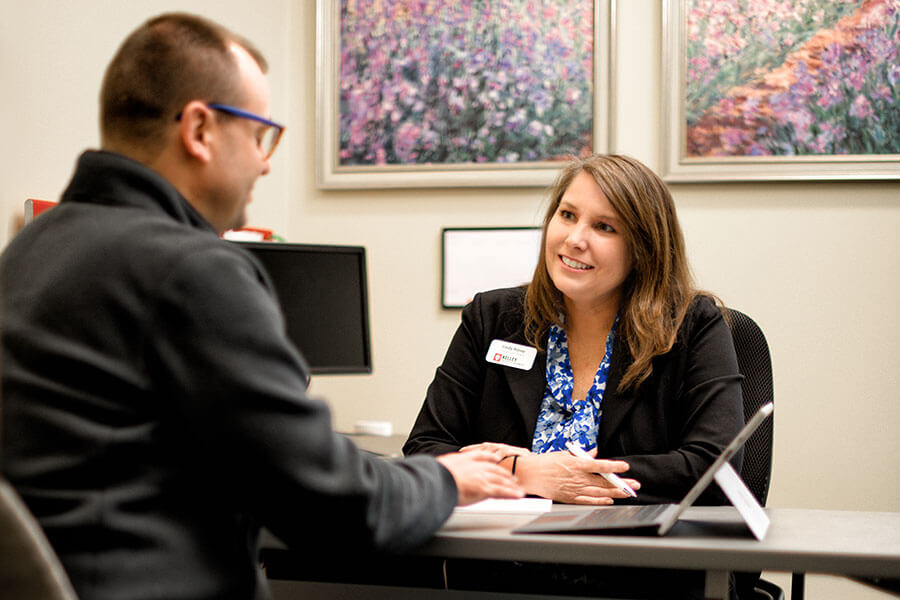 Career coach speaks with a student in a coaching session