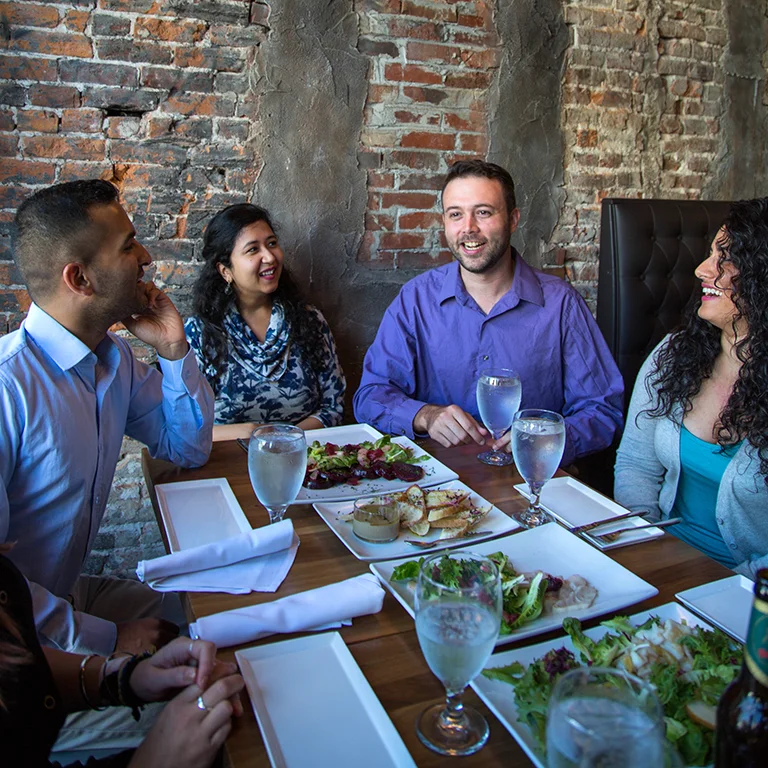 Students talking at a restaurant