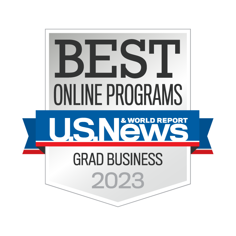 U.S. News and World Report badge for Best Online MS Programs in Business 2022