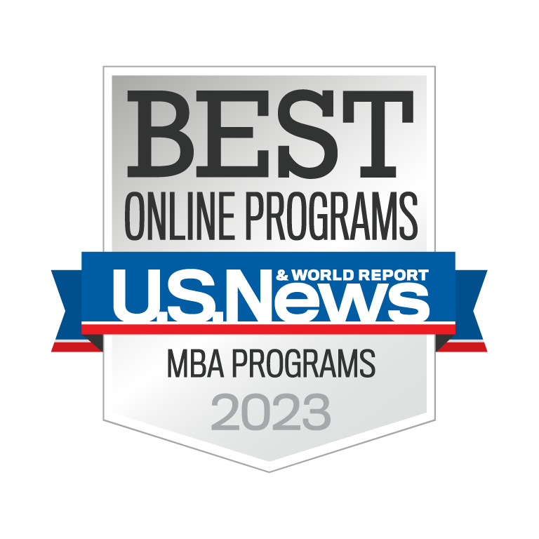 U.S. News and World Report badge for Best Online MBA Programs 2023