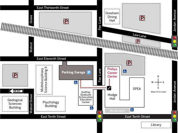 Parking map for the Conrad Prebys Career Services Center.