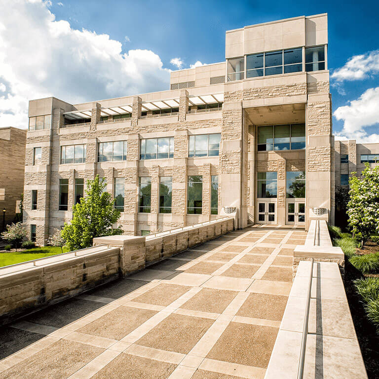 Exterior of the Godfrey Center building on the Indiana University Bloomington campus. 